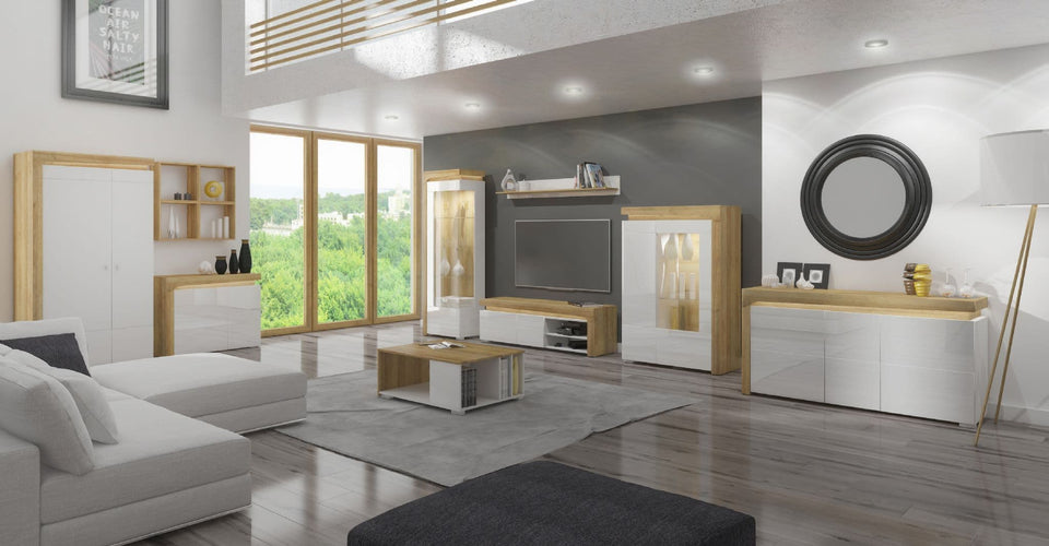 Oak Effect and White Gloss 2 Door Wardrobe with LED Lights