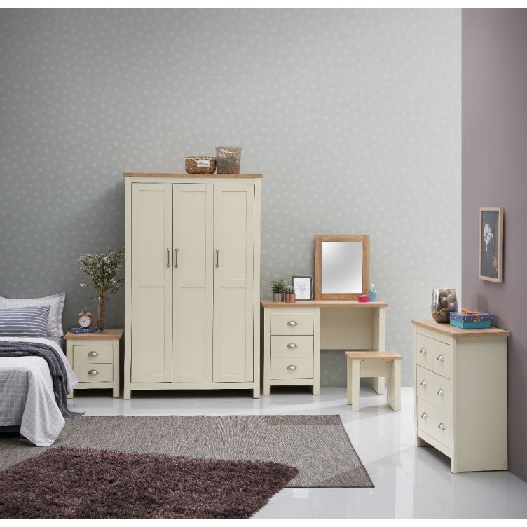 Ite Cream Nightstand with 2 Drawers Stylish Bedroom Bedside Table with Oak Effect Top