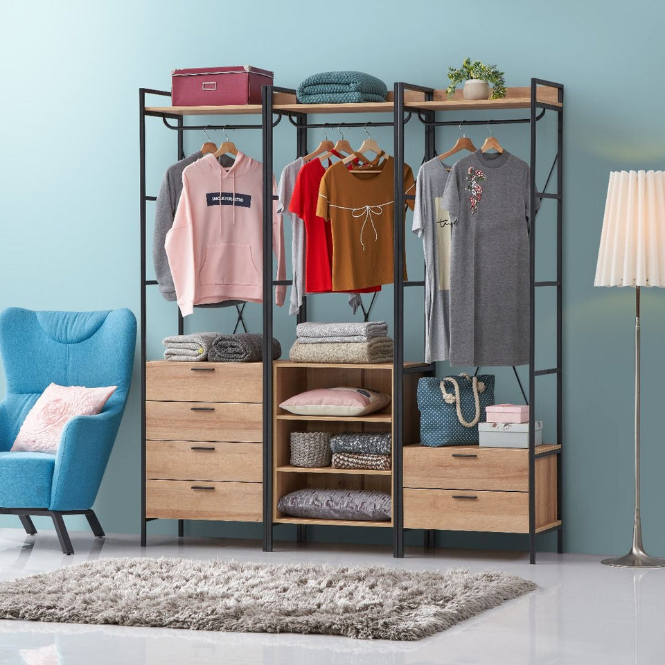 Alaga Wardrobe with Hanging Rail, 5 Shelves Riviera Oak Wardrobe for Bedroom Storage Furniture