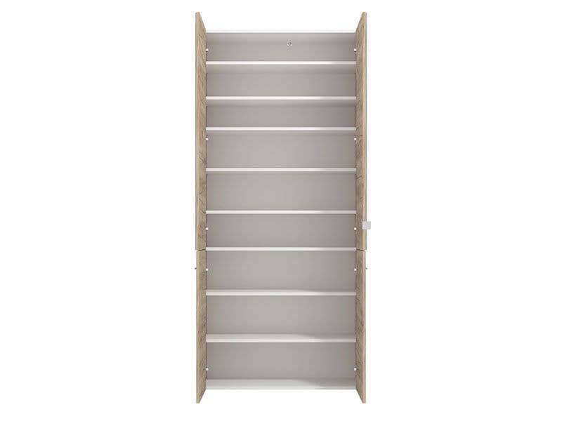 Lavish Oak Effect Mirrored Shoe Cabinet Tall Space-Saving Shoe Rack for Up to 50 Pairs, 8-Shelf Organiser