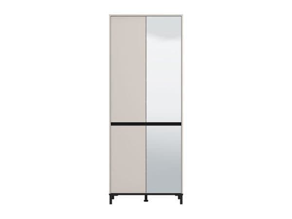 Tall Mirrored Shoe Cabinet – Cashmere Taupe – 4 Door, 8 Shelf Storage