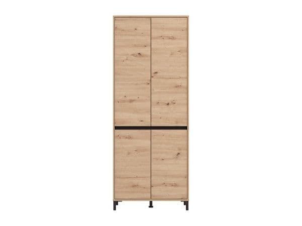 Tall Oak Effect Shoe Cabinet – 4 Doors, 8 Shelves, 40 Pair Storage