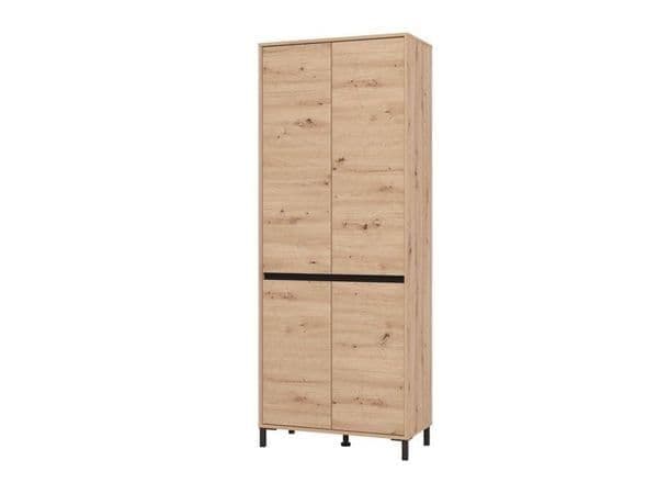 Tall Oak Effect Shoe Cabinet – 4 Doors, 8 Shelves, 40 Pair Storage