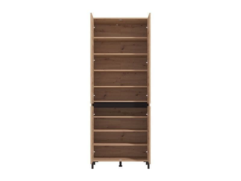 Tall Oak Effect Shoe Cabinet – 4 Doors, 8 Shelves, 40 Pair Storage