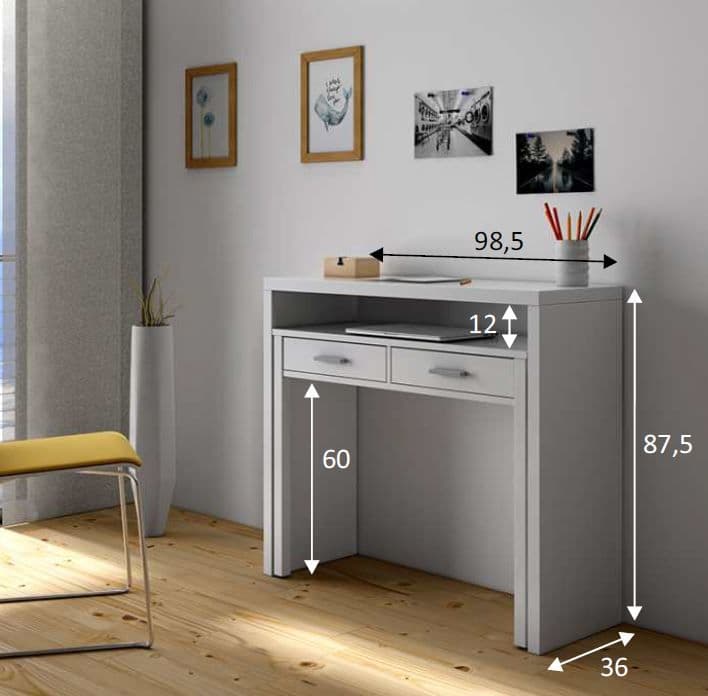 Omomy Arctic White and Concrete Grey extendable console desk by Lavish Kitchen Isle, ideal for home office or study space.
