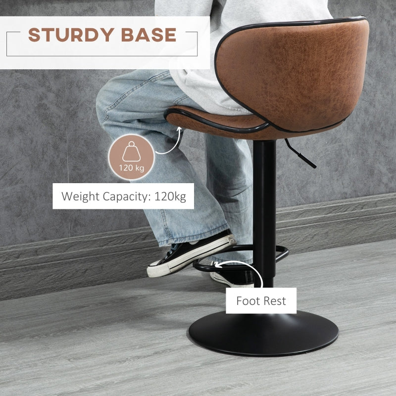 Set of 2 Adjustable PU Leather Bar StoolsHome Bar, Kitchen, Café Counter Stools Armless with Footrest Bar Stools  Swivel Seat