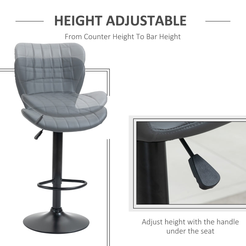 Set of 2 Bar Stools Adjustable Height Swivel Bar in PU Leather