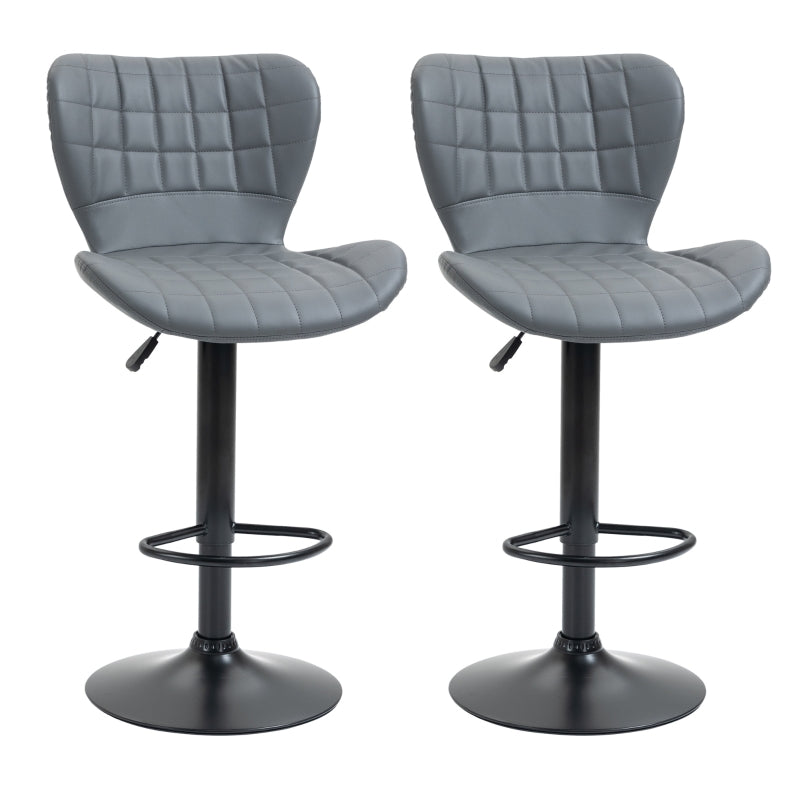 Set of 2 Bar Stools Adjustable Height Swivel Bar in PU Leather