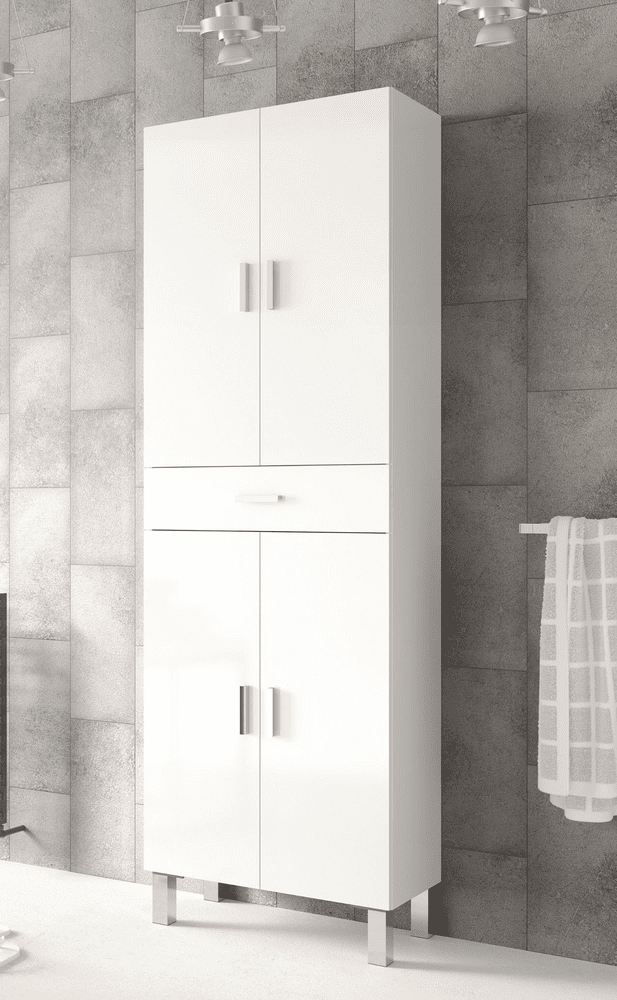 Vespera Tall Bathroom Cupboard in White Gloss Modern Storage Solution for Your Bathroom