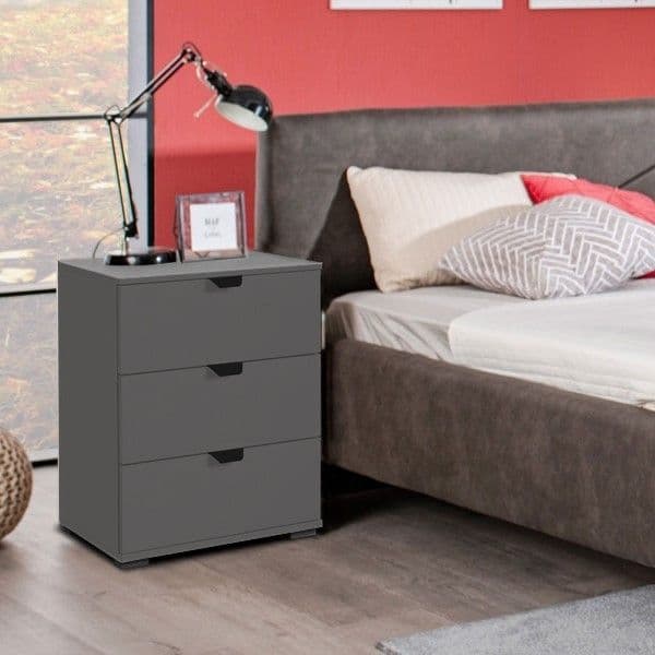 Grey 3 Drawer Bedside Table – Elegant Bedroom Storage Cabinet