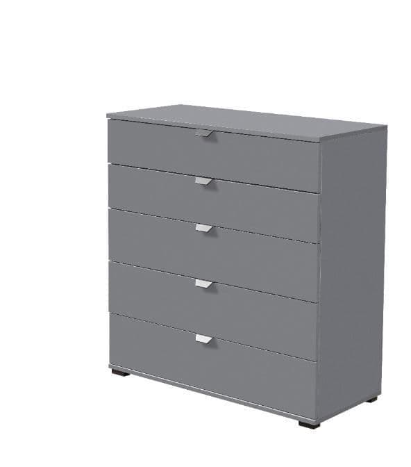 Lavish Kitchen Isle Axio Grey Chest of Drawers with five spacious drawers, modern 90cm wide bedroom furniture.