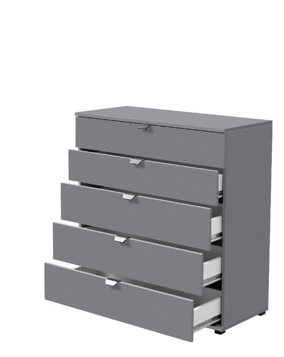 Lavish Kitchen Isle Axio Grey Chest of Drawers with 5 spacious storage drawers, modern 90cm wide bedroom furniture.