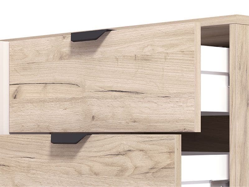Grey oak effect and cashmere sideboard with slatted detailing – 2 doors and 4 drawers