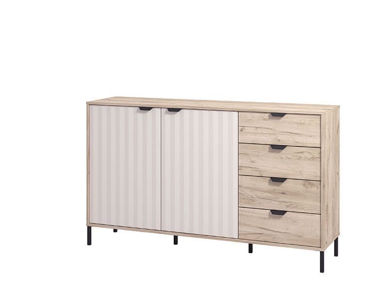 Grey oak effect and cashmere sideboard with slatted detailing – 2 doors and 4 drawers