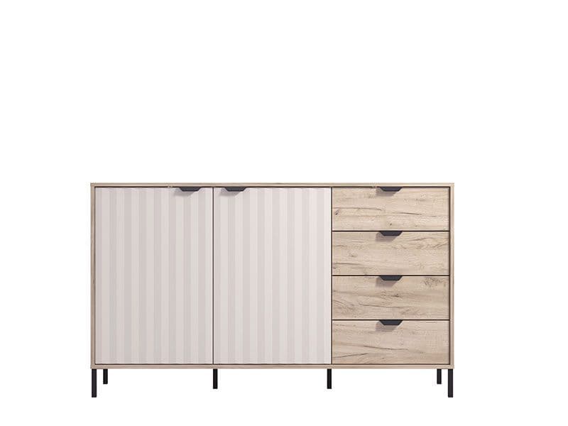 Grey oak effect and cashmere sideboard with slatted detailing – 2 doors and 4 drawers