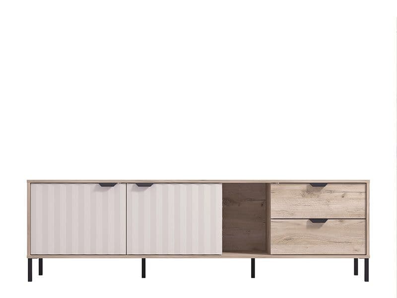 Contemporary TV stand cabinet with ample storage and slatted design