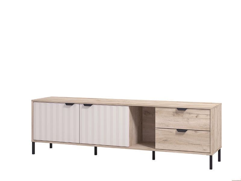 Contemporary TV stand cabinet with ample storage and slatted design