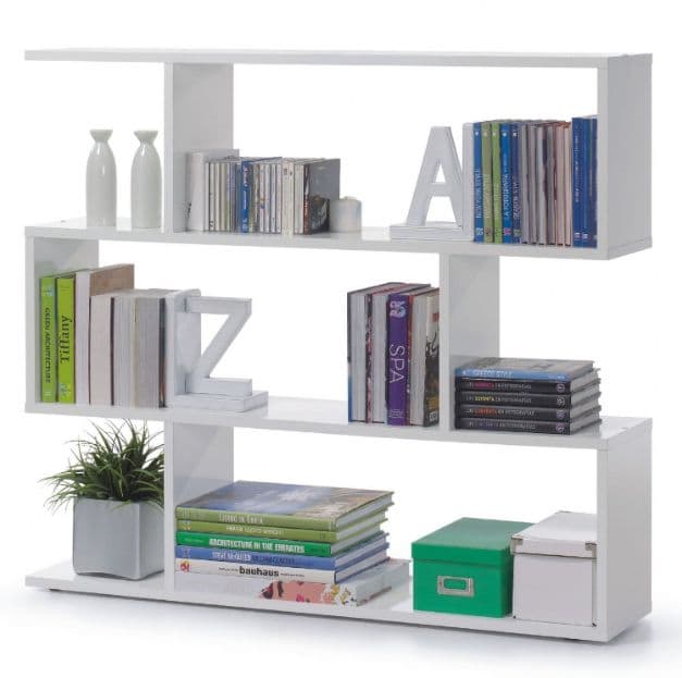SHA White Gloss 3-Tier Shelving Storage Bookcase Unit – Modern Short Book Shelves for Compact Spaces - Lavish Kitchen Isle