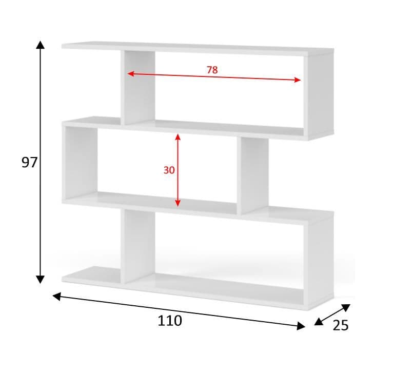 SHA White Gloss 3-Tier Shelving Storage Bookcase Unit – Modern Short Book Shelves for Compact Spaces - Lavish Kitchen Isle
