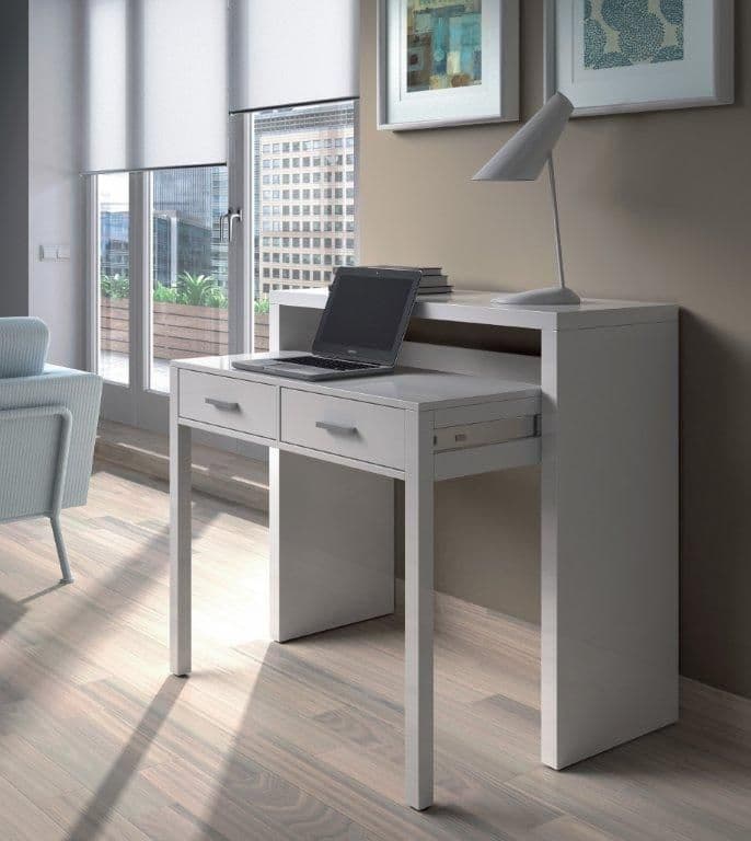 Omomy Arctic White Extending Desk Console Table with Drawers – Home Office or Dressing Table Use