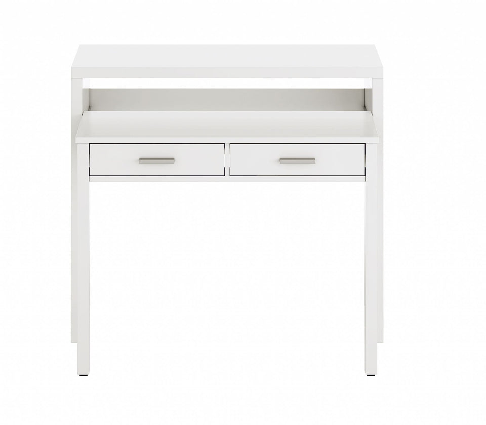 Lavish Kitchen Isle Omomy Arctic White extending desk console table with drawers, ideal for home office or dressing room use.