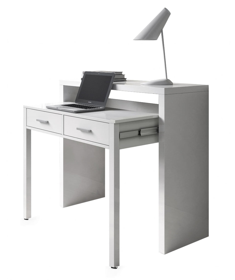 Lavish Kitchen Isle Omomy Arctic White extending desk console table with drawers, ideal for home office or dressing area.