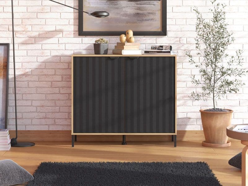 Lavish Kitchen Isle artisan oak effect and black small sideboard with two doors, ideal for stylish storage in modern homes.