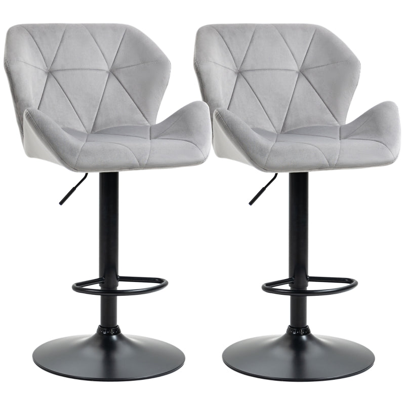 Set of 2 Adjustable Velvet Bar Stools Stylish Breakfast Stools for Kitchen, Home Bar, and Café with Footrest