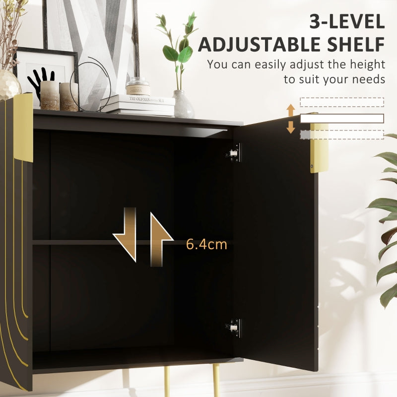 Black and Gold Embossed Sideboard Kitchen Cabinet with Adjustable Shelves and Copper Plated Legs