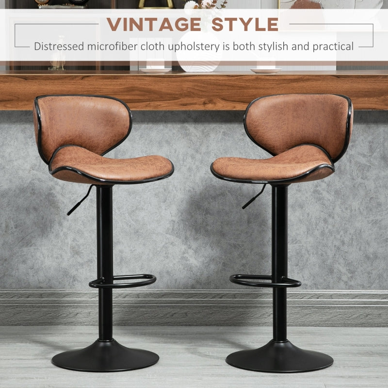 Set of 2 Adjustable PU Leather Bar StoolsHome Bar, Kitchen, Café Counter Stools Armless with Footrest Bar Stools  Swivel Seat