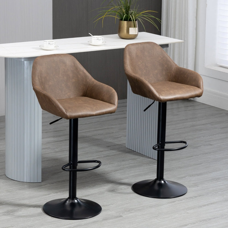Set of 2 Adjustable Bar Stools – PU Leather, Swivel & Gas Lift Design