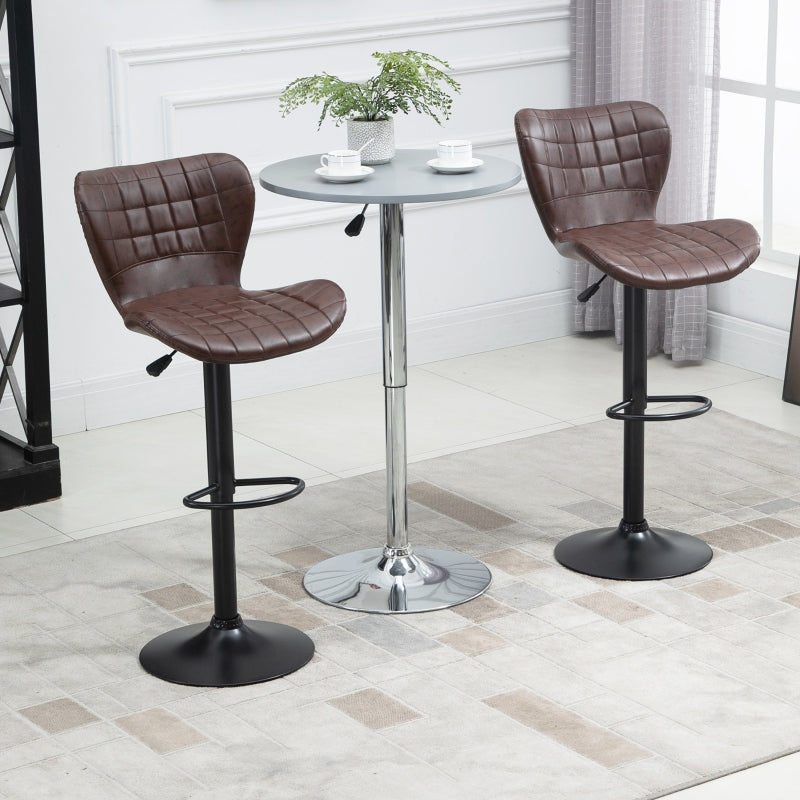 Set of 2 Bar Stools Adjustable Height Swivel Bar in PU Leather