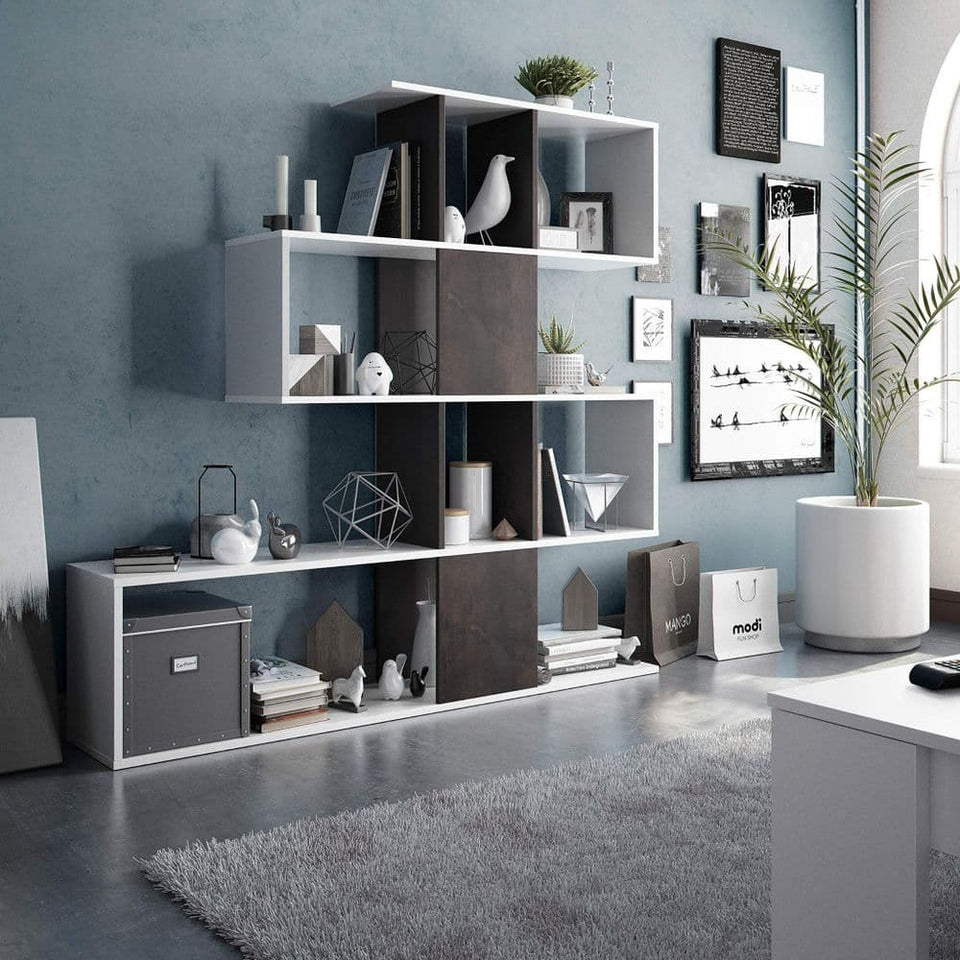 Lavish Kitchen Isle SHA Oxide dark brown and Arctic white 5-tier shelving bookcase with modern design for home or office storage