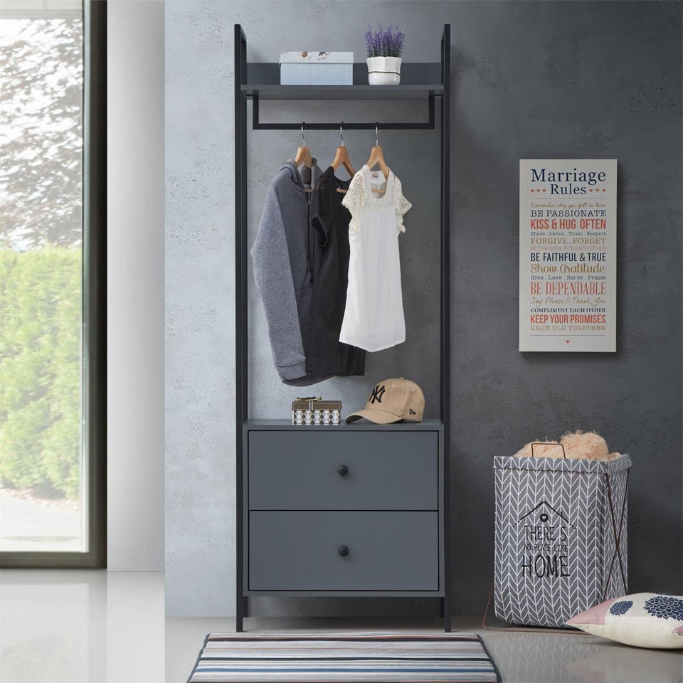 3 Piece Open Wardrobe Bedroom Furniture Set Wardrobe Drawers Metal Frame and Legs-– Stylish Storage Solution