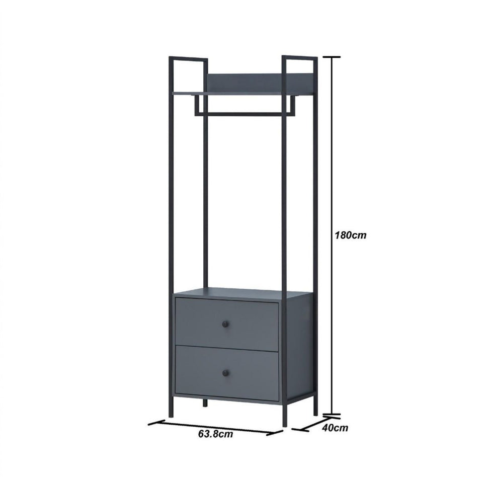 3 Piece Open Wardrobe Bedroom Furniture Set Wardrobe Drawers Metal Frame and Legs-– Stylish Storage Solution