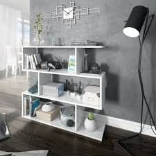 White gloss 3-tier shelving unit by Lavish Kitchen Isle, modern short bookcase for compact spaces with multiple shelves.