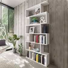 SHA White Gloss Tall Bookcase – 6-Tier Shelving Storage Unit for Modern Living Rooms and Offices