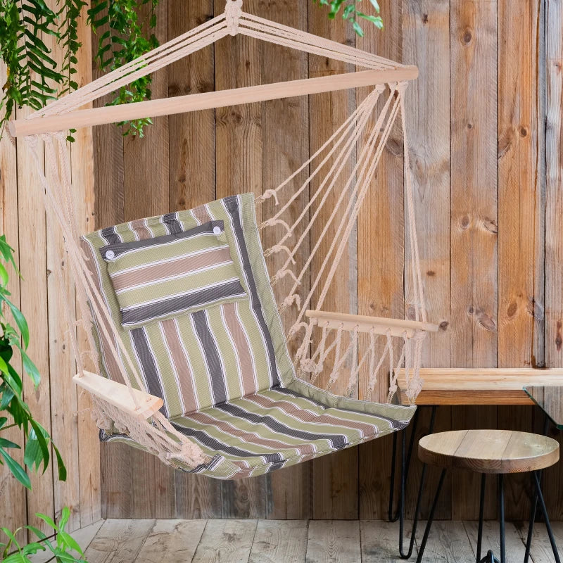 Outsunny hanging hammock chair with a bright floral design, safe rope frame, and pillow top, measuring 100x106cm.