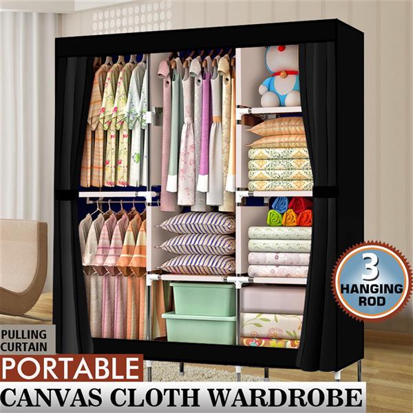 71" Portable Closet Wardrobe Clothes Rack Storage Organiser with Shelf Black