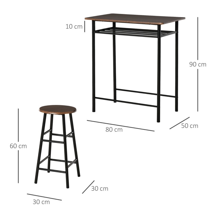3-Piece Dining Kitchen Set with 1 Table and 2 Matching Chairs for Home Pub Cafe