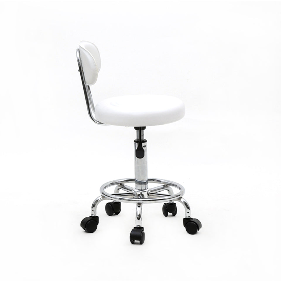 Round Shape Adjustable Salon Stool with Back and Line White