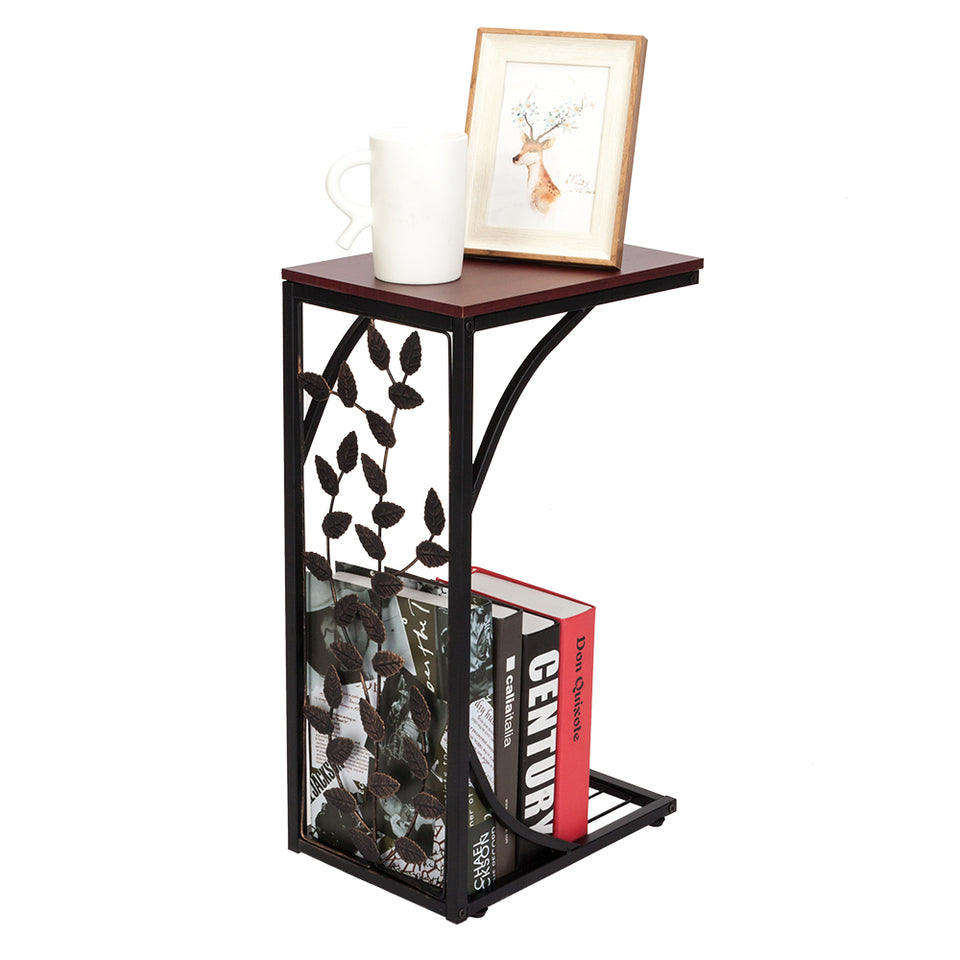 Leaf Pattern Iron Side Table Coffee Table  54x30.5x21cm-Brown