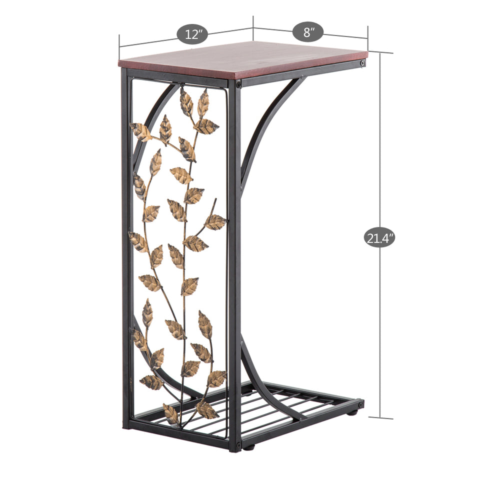Leaf Pattern Iron Side Table Coffee Table  54x30.5x21cm-Brown