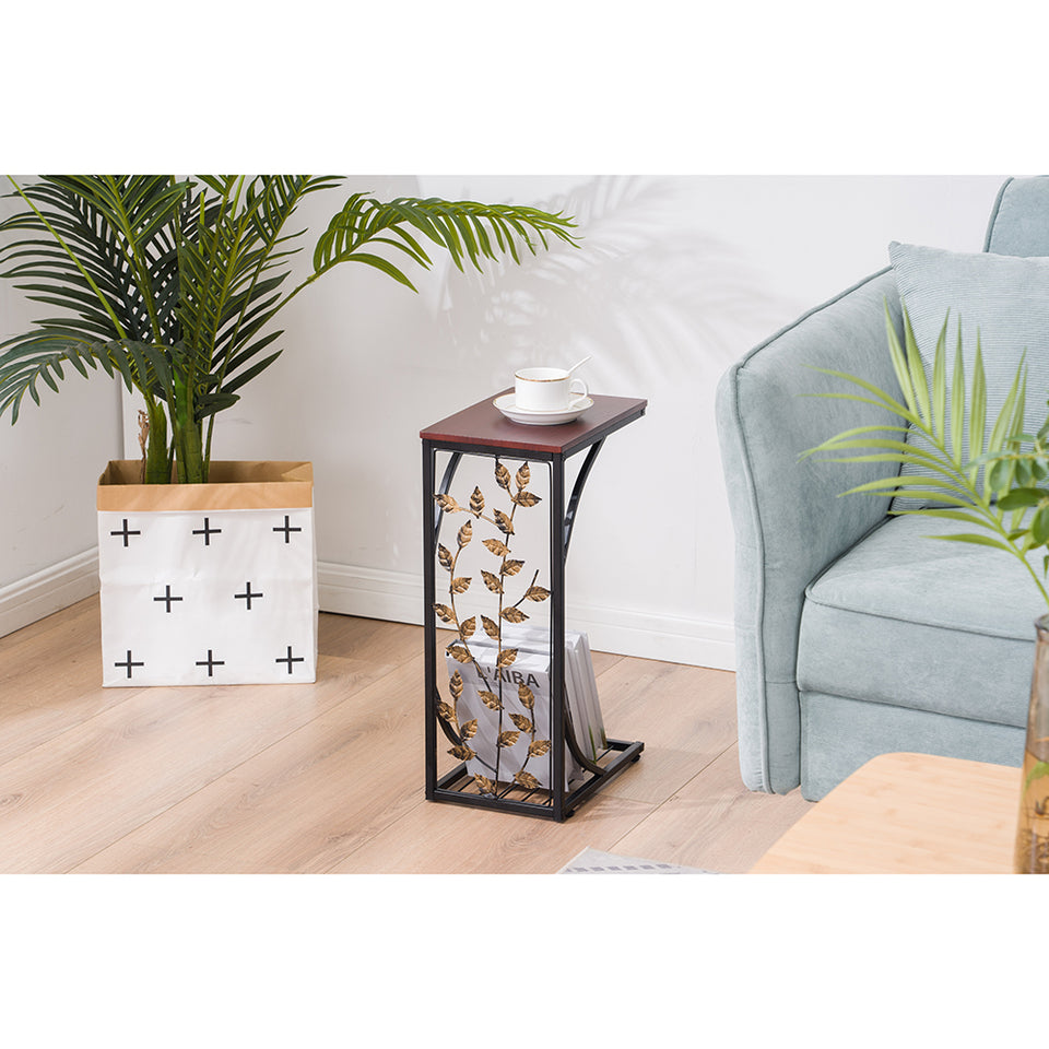Leaf Pattern Iron Side Table Coffee Table  54x30.5x21cm-Brown