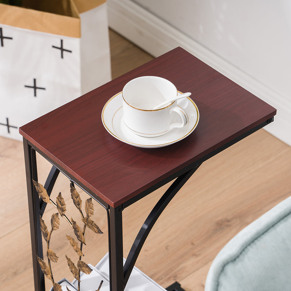 Leaf Pattern Iron Side Table Coffee Table  54x30.5x21cm-Brown