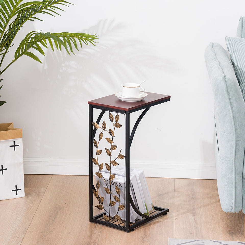 Leaf Pattern Iron Side Table Coffee Table  54x30.5x21cm-Brown