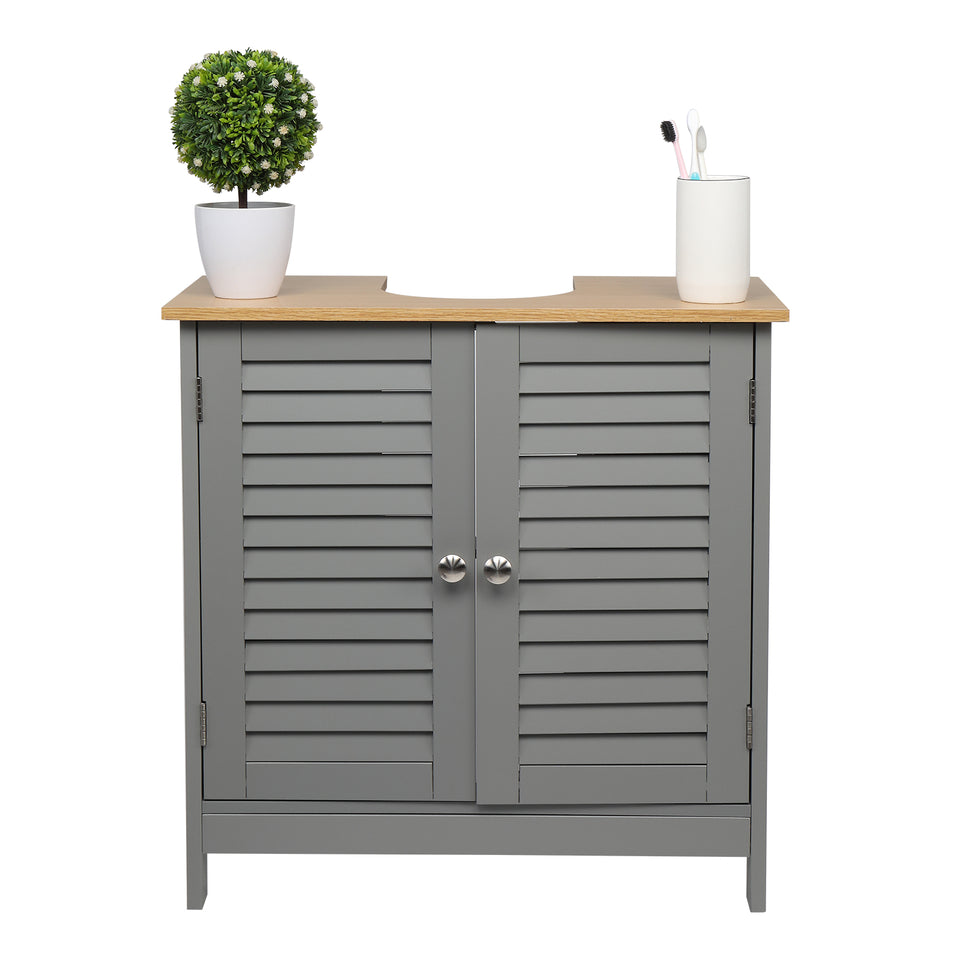 Modern Double Shutter Door MDF Bathroom Sink Cabinet Grey
