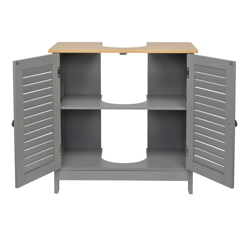 Modern Double Shutter Door MDF Bathroom Sink Cabinet Grey