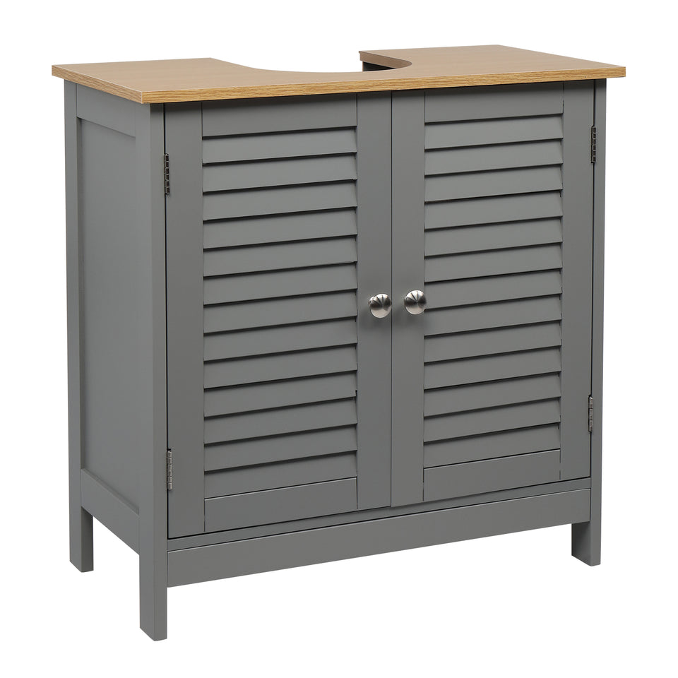 Modern Double Shutter Door MDF Bathroom Sink Cabinet Grey