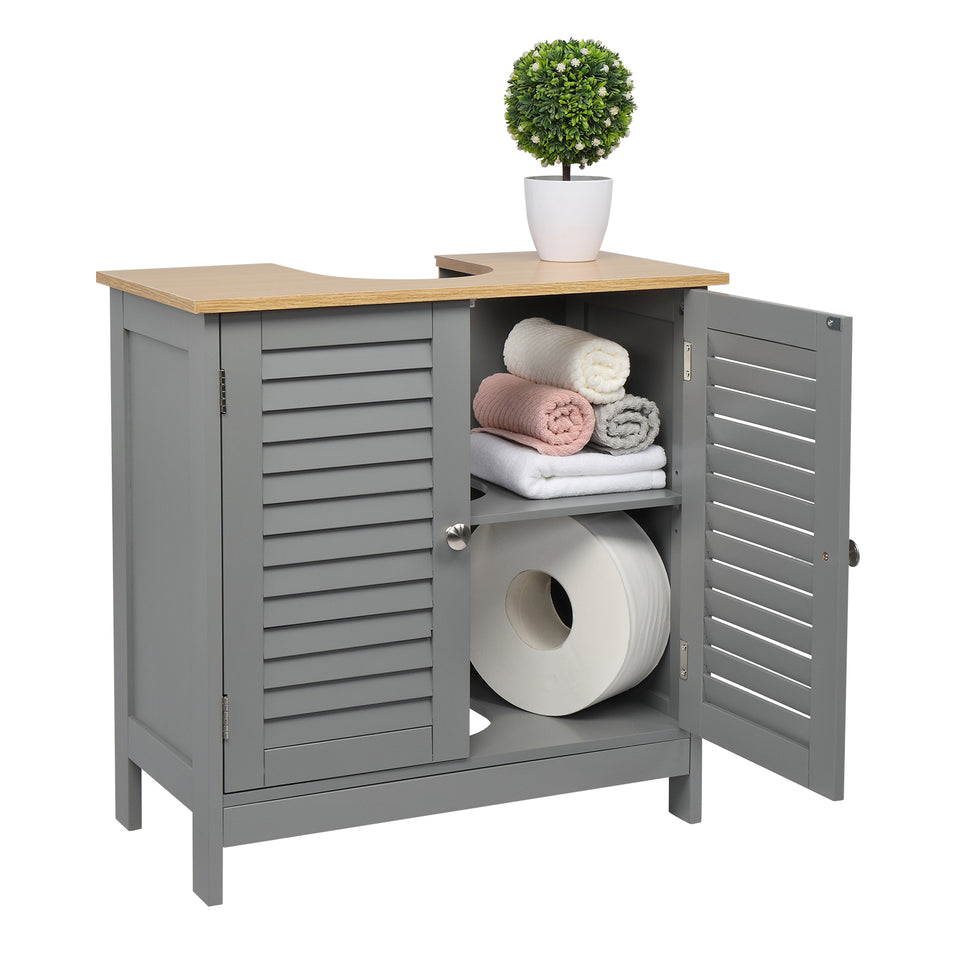 Modern Double Shutter Door MDF Bathroom Sink Cabinet Grey